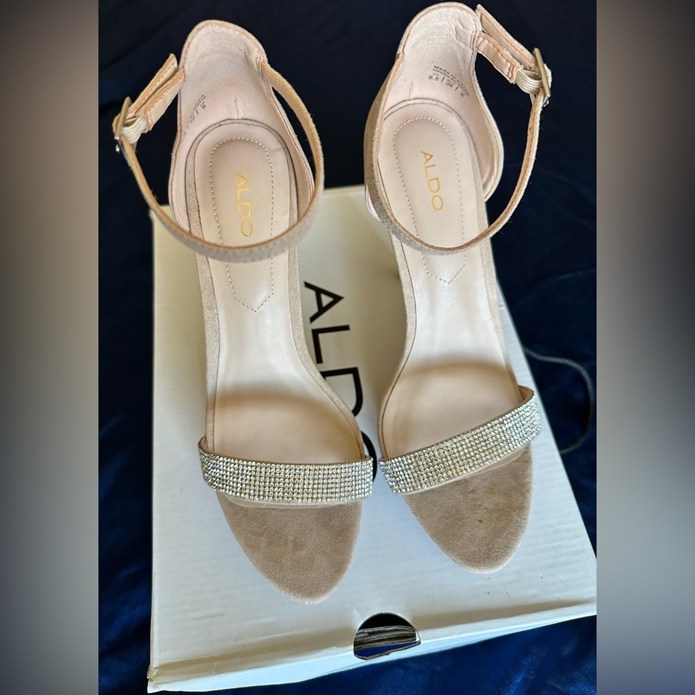 Brand New Aldo Tan Heels with Rhinestone Embellishments